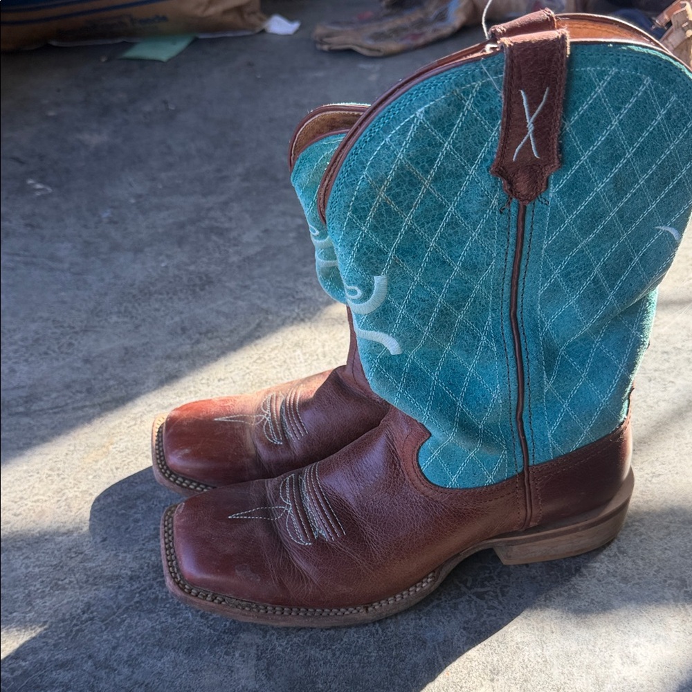 Twisted X Brown Leather & Teal Western Cowboy Boots